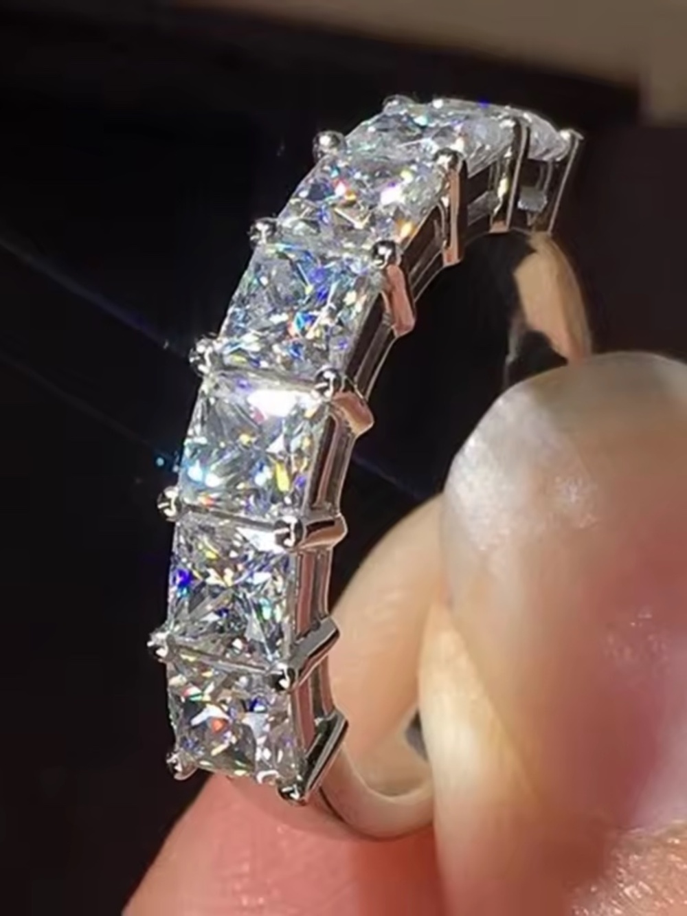 Cushion Cut Eternity Band Wedding Band Ring